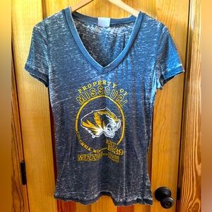Ladies collegiate Mizzou/University of Missouri v-neck tee.